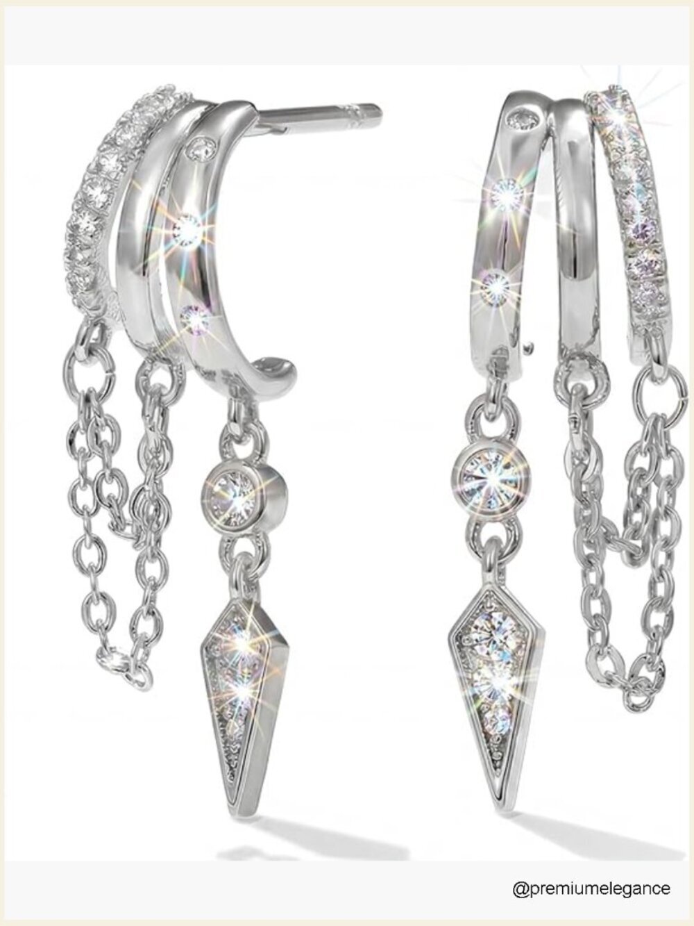 Trendy Cubic Zirconia Dangle Earrings Hypoallergenic Chain Tassel
